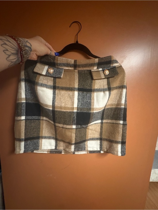 Dresses & Skirts - SHEIN Plaid Brown Wool-Blend Mini Skirt